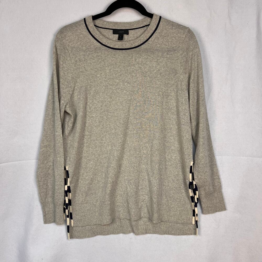 J.Crew EUC Heather Gray 100% Merino Wool Contrast Trim Side Tie Sweater M Medium